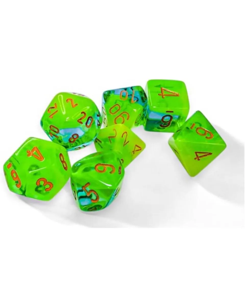 Kockice Chessex - Gemini - Polyhedral - Green-Teal & Orange (7) 