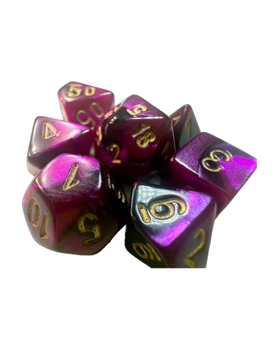 Kockice Chessex - Gemini - Polyhedral Mini - Black-Purple & Gold (7) 