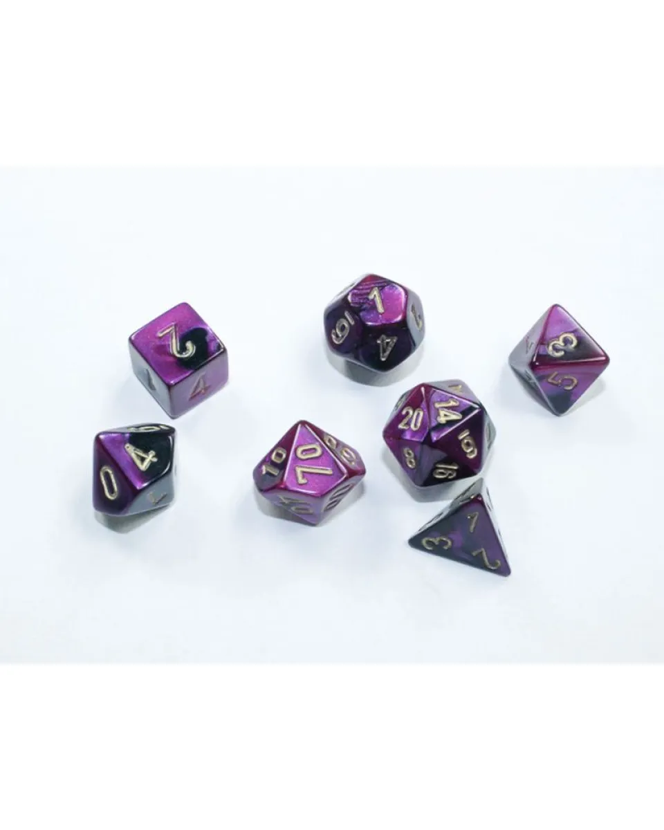 Kockice Chessex - Gemini - Polyhedral Mini - Black-Purple & Gold (7) 