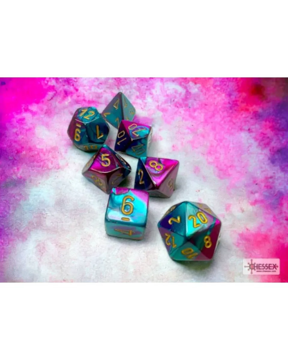 Kockice Chessex - Gemini - Polyhedral - Purple-Teal & Gold (7) 