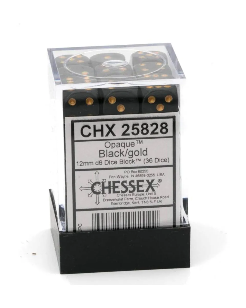 Kockice Chessex - Opaque - Black & Gold - Dice Block (36) 12mm 