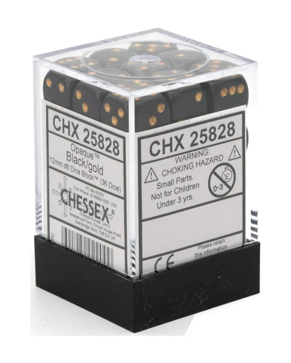Kockice Chessex - Opaque - Black & Gold - Dice Block (36) 12mm 