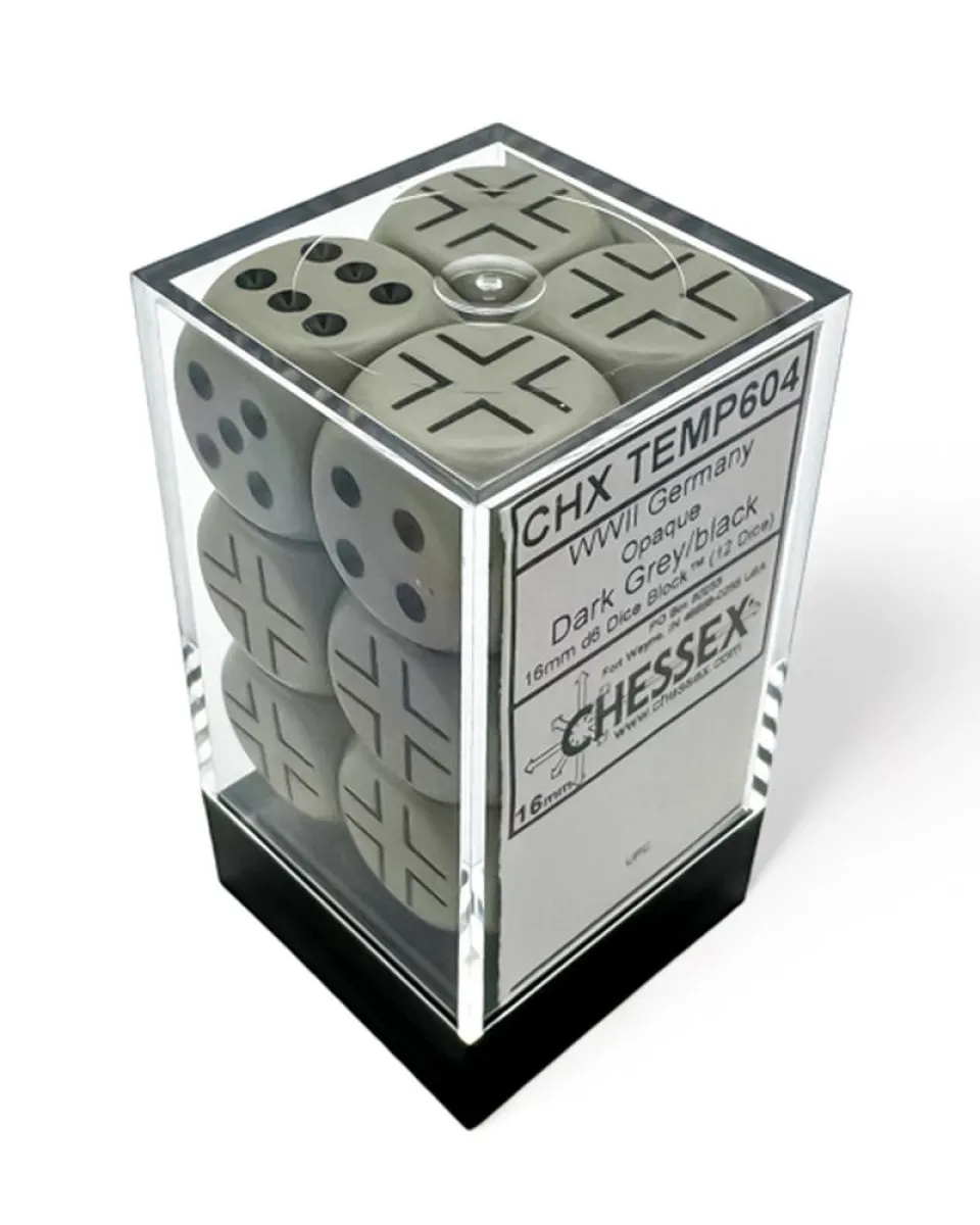 Kockice Chessex - Opaque - Germany War Dice - Dark Grey-Black - Dice Block 16mm (12) 