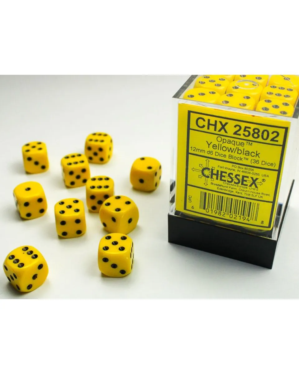 Kockice Chessex - Opaque - Yellow & Black - Dice Block (36) 12mm 