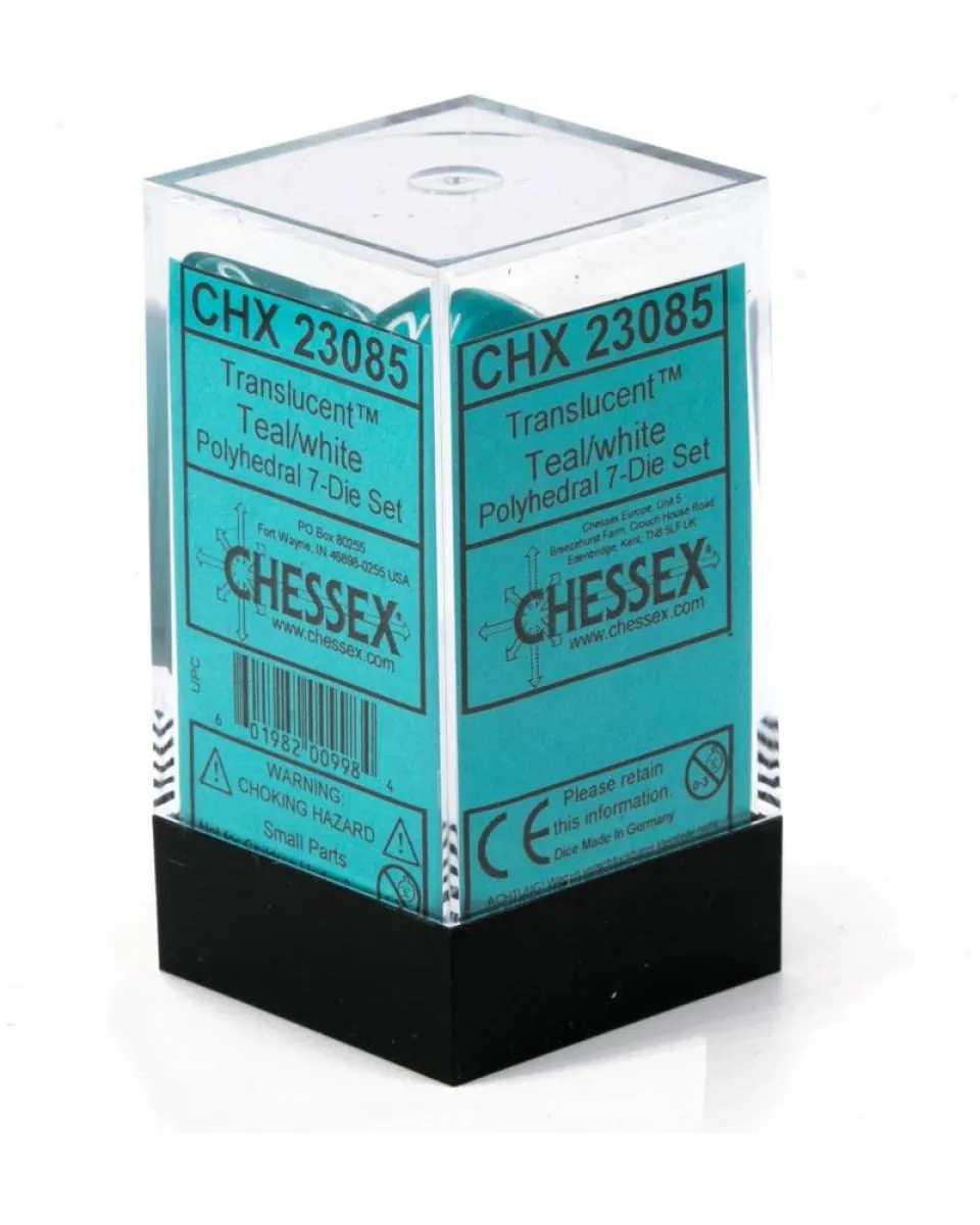 Kockice Chessex - Polyhedral- Translucent - Teal-White (7) 