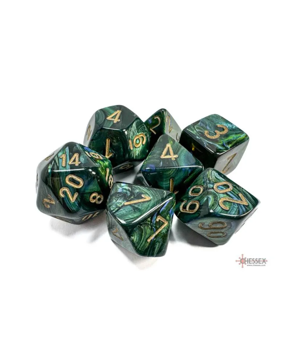 Kockice Chessex - Scarab - Polyhedral - Jade & Gold (7) 