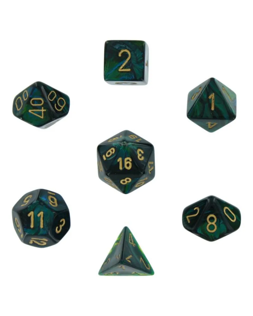 Kockice Chessex - Scarab - Polyhedral - Jade & Gold (7) 