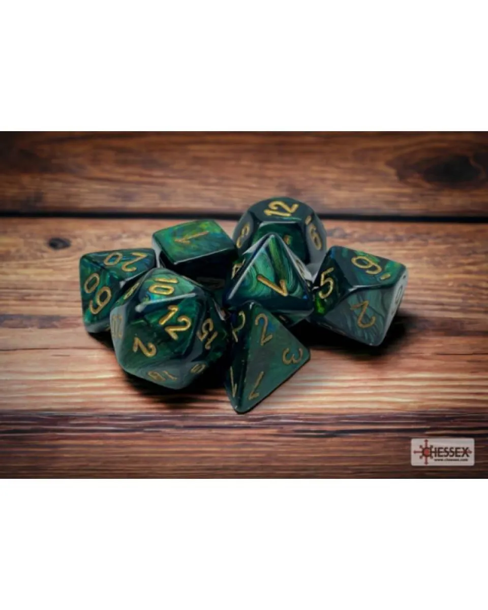 Kockice Chessex - Scarab - Polyhedral - Jade & Gold (7) 