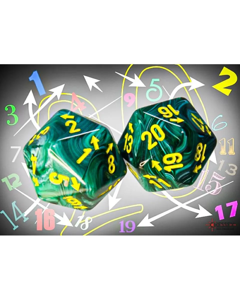 Kockice Chessex - Vortex - Malachite-Yellow - Count up & Down D20 