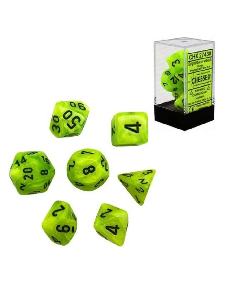 Kockice Chessex - Vortex - Polyhedral - Bright Green & Black (7) 