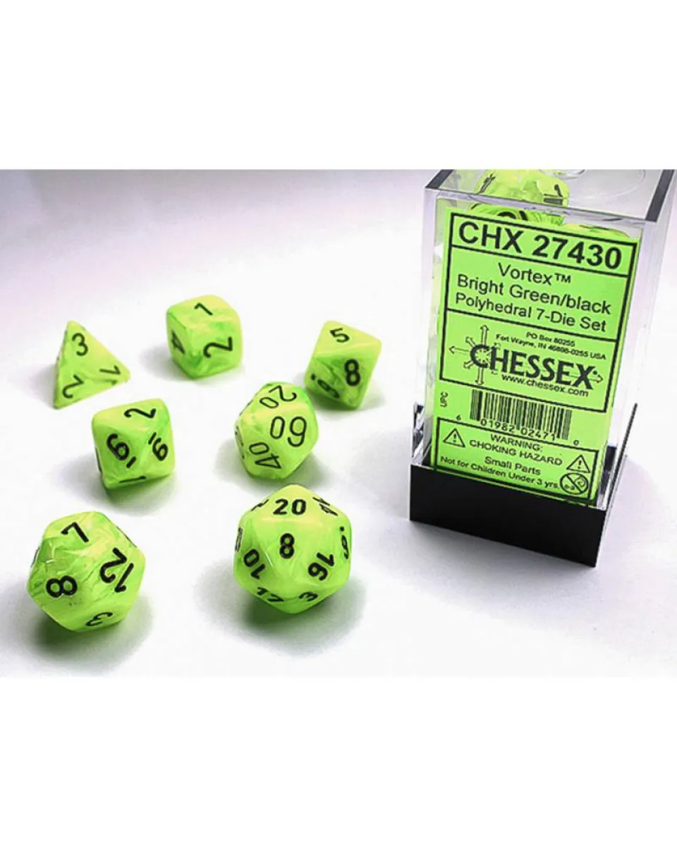 Kockice Chessex - Vortex - Polyhedral - Bright Green & Black (7) 