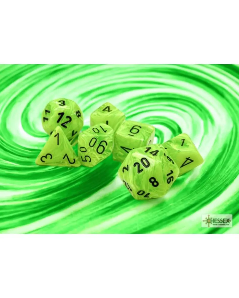 Kockice Chessex - Vortex - Polyhedral - Bright Green & Black (7) 