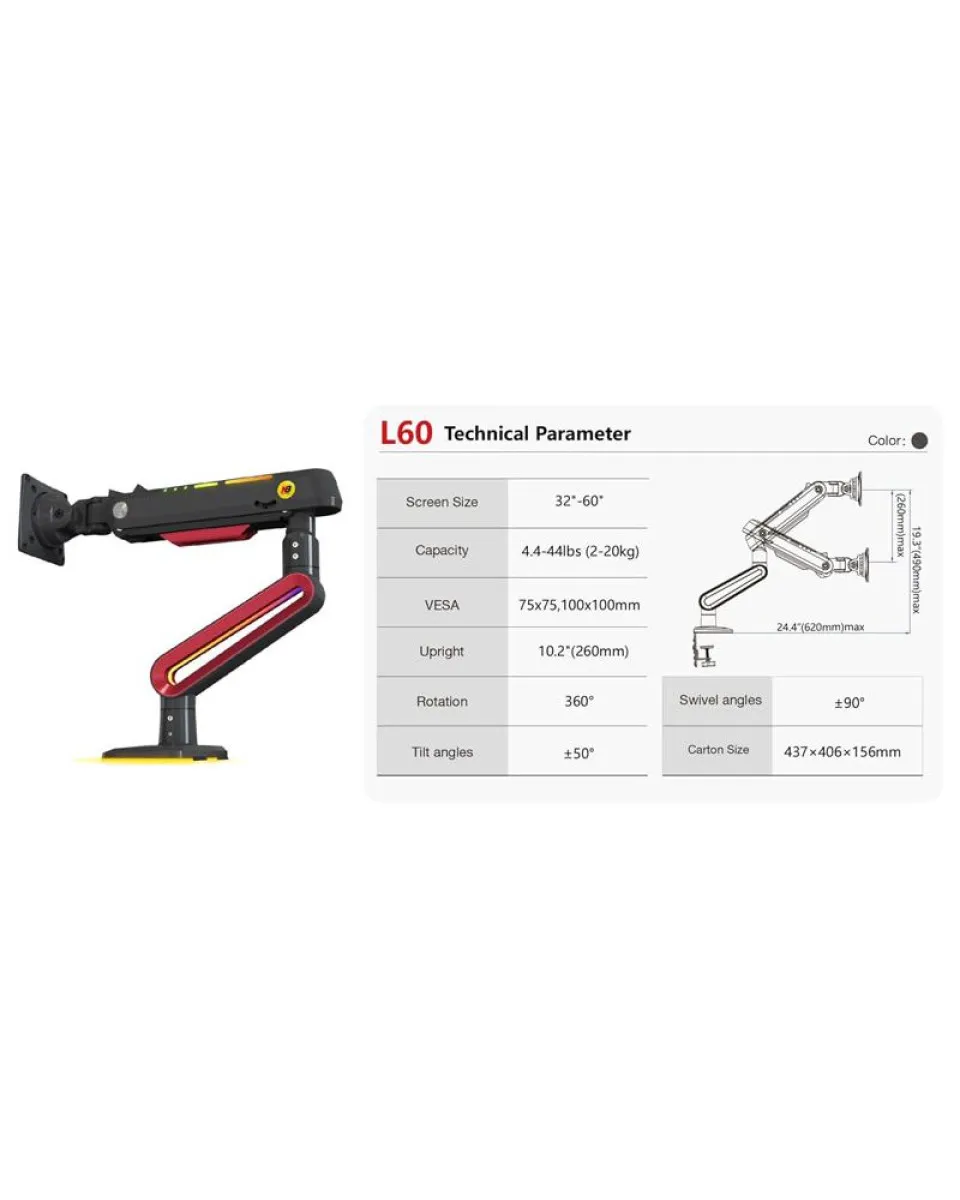 Nosač za monitor - North Bayou L60 - Crni 