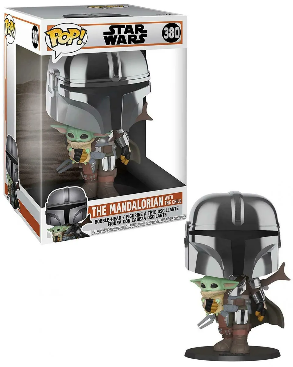 Bobble Figure Star Wars The Mandalorian Super Sized POP! - The Mandalorian holding The Child 