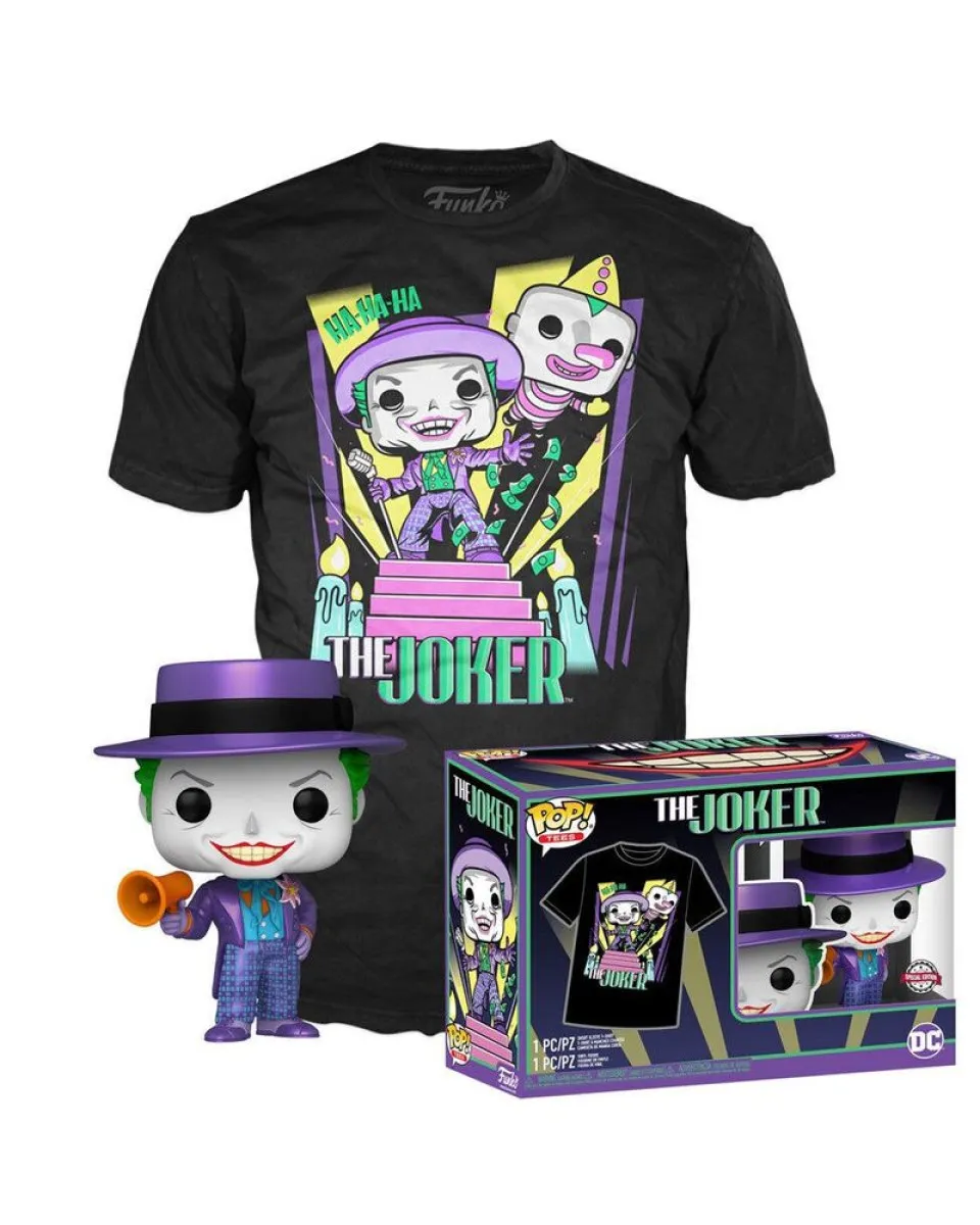 Set Bobble Figure DC - Batman POP! & Tee - The Joker With Megaphone - XL 