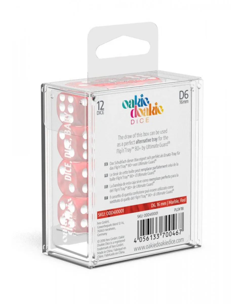 Kockice Oakie Doakie Dice D6 16 mm Marble - Red (12) 