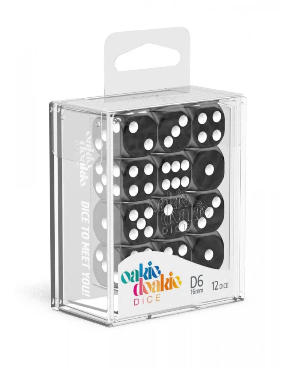 Kockice Oakie Doakie Dice D6 16 mm Marble - Black (12) 